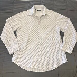 7 Diamonds Mens XXL White Black Striped Long Sleeve Button Down Shirt Diagonal
